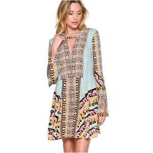 Free People Tegan Boho Border Printed Mini Dress